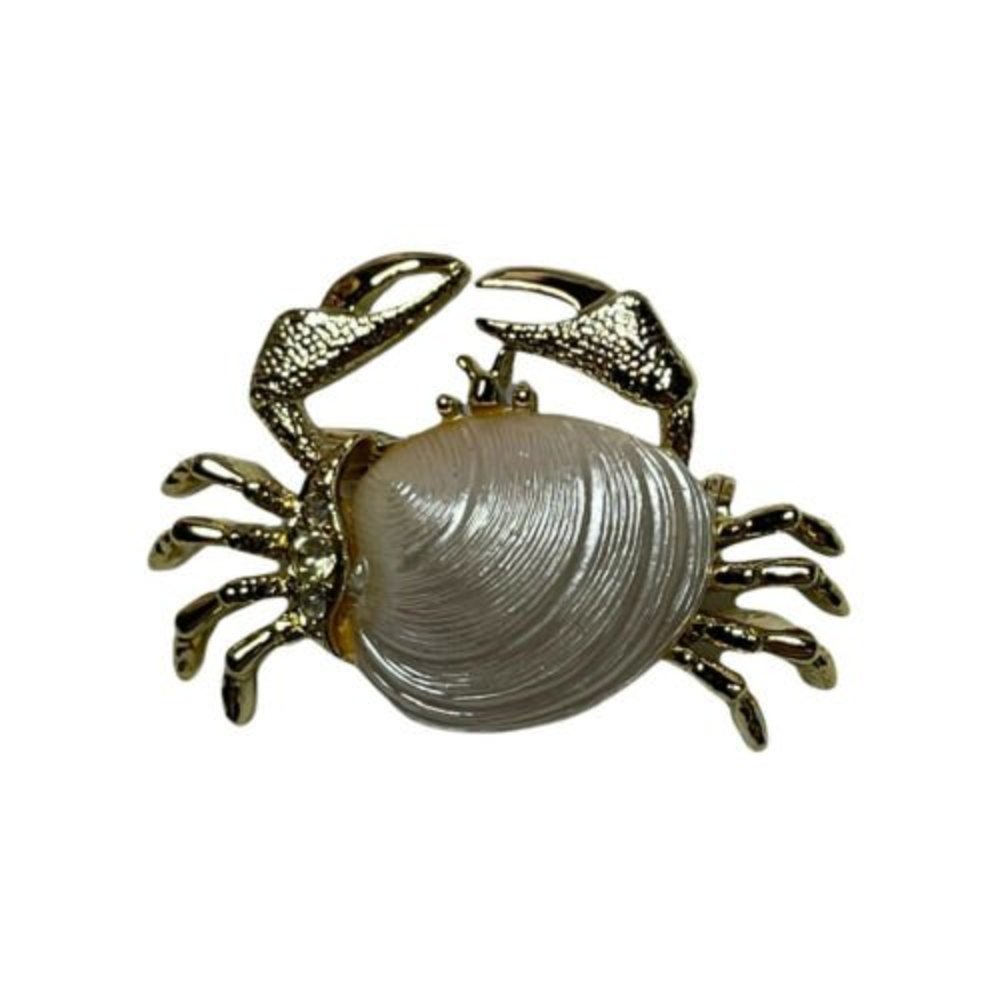 Vintage Crab Shell Jelly Belly Brooch Pin Gold 1960'S Costume Jewelry Retro